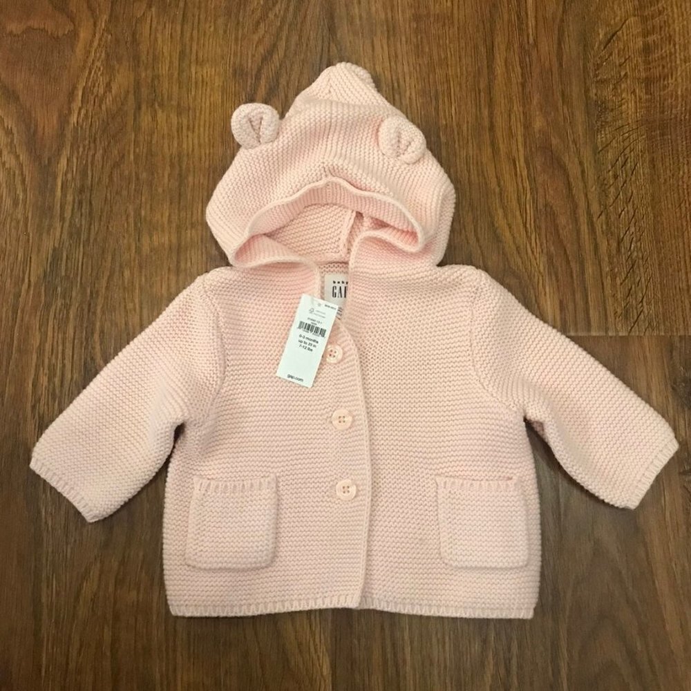 NWT Baby Gap pink bear Sweater cardigan 0-3